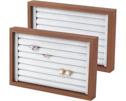 Houten Ringhouder met 7 Slots - Stapelbare Sieraden Tray voor Oorbellen en Ringen - Perfect voor Sieradenopslag en Beurzen