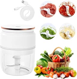 HEZIVO® Groentesnijder Electrisch - Wortelsnijder Elektrisch - Hakmolen - Keukenmachine - 300 ml - Wit — thumbnail 1