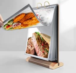 Houten A5 Signaalhouder voor Tafel met Verticale Kaart Flip Display, Dubbelzijdig Flyerframe met 6 Pagina's en Basis — thumbnail 3