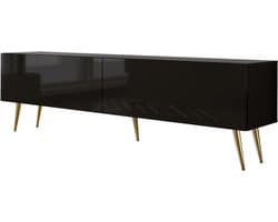 TV-kast - Mediameubel Opbergkast - Entertainment Organiseren - Moderne Stijl Gouden Poten - 170 cm Breed - Mat Glanzend Zwart