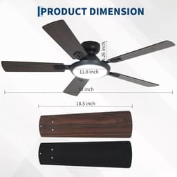 Ventilator - 52 inch plafondventilator - plafondventilator met 5 bladen en DC-motor - inclusief verlichting en afstandsbediening - 130 × 130 × 21 cm - zwart — thumbnail 3