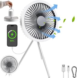 Camping Ventilator - Draagbare Ventilator - Stille Ventilator - LED-ventilator - met Statief - USB-opladen - 3 Snelheden - Wit — thumbnail 1