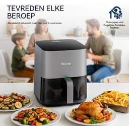 Airfryer 4,5L-Heteluchtfriteuse-Digitaal Display-Kijkvenster-Temperatuurregeling-1450W – Voor Keuken En Snacks – 32x26x30,5cm – Zilver/Zwart — thumbnail 2