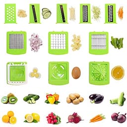 Multifunctionele Keukenmachine - Groentesnijder Mandoline - Maaltijd Voorbereiding - Veelzijdige Messensets - 1.3 Liter Capaciteit - Groen Wit — thumbnail 3