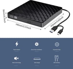 Externe Schijf - Optische Drive - Data Archiveren - Dubbele Interface - USB 3.0 Type C - Zwart — thumbnail 5