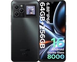 DOOGEE M30 Pro - Smartphone - 64GB RAM(8+56GB) + 256GB ROM(2TB/TF) - 6,88 Inch HD+ 120Hz - IP68 - Android 16 - 8000mAh/33W - 1,3" Subscreen - 64MP drievoudige camera - NFC - Vingerafdruk - Face ID - Zwart