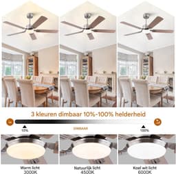 Plafondventilator-MDF-LED-Dimbaar-52Inch-Nickel-Metalen-Houten-5Bladen-Reversibel-6Snelheden-Fernbedienung — thumbnail 3