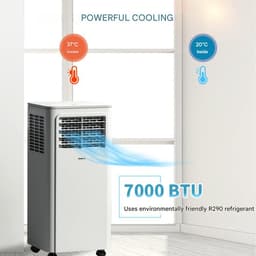Daity Draagbare airconditioner van 7000 BTU – Drie-in-één functie (airconditioning, ontvochtiging, luchttoevoer) – Slaapstand – 2,1 kW vermogen – Inclusief afstandsbediening, afdichtingsplaat, afvoerbuis, connector en plat mondstuk. — thumbnail 4