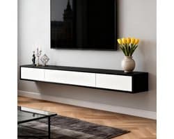 Tv meubel - Dressoir laag - Opbergen apparatuur - Langwerpig design - 160cm - Zwart