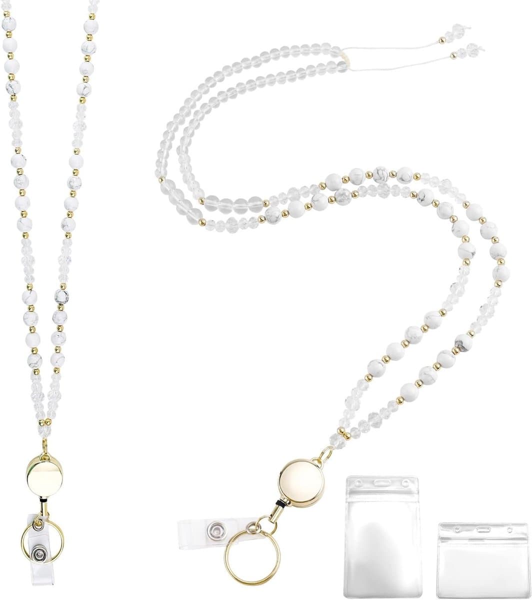 Natuurlijke Steen Kralen Lanyard met ID Houder voor Werk, School en Cruise - Ideaal voor Sleutels en Badges — afbeelding 1