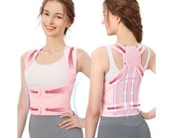 Verstelbare Rugsteun voor Postuurcorrectie, Ondersteuning voor Rugpijn en Verbetering van Houding (Roze, S)