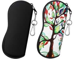 Zachte Neopreen Zonnebril Etui (2 Stuks) met Rits, Beschermende Opbergzak voor Zonnebrillen en Zichtbrillen met Clip voor Dames en Heren