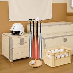 Houten Baseball Racket Houder van Massief Hout, Natuurlijke Burlywood Bat Opberg Organizer, Geschikt voor 10 Rackets in Huis, Garage of Sportruimte — thumbnail 3