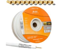 Coaxkabel 100m - Antennekabel SAT-kabel - Televisie Ontvangst - 5-voudig Afgeschermd - 135 dB - Wit