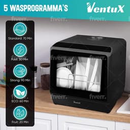 Compacte Vaatwasser - Mini Afwasmachine - Snel Afwassen - App Bediening - 42 cm Hoog - Zwart — thumbnail 4