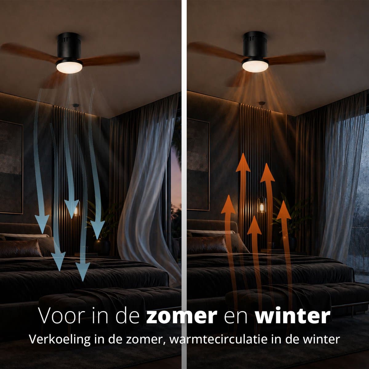 FlinQ Venturo Smart Plafondventilator met Verlichting - Ventilator voor aan het Plafond - Ideaal voor op de Slaapkamer - Bestuurbaar met App of Afstandsbediening — afbeelding 1