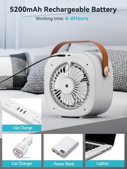 Draagbare Airco en Luchtbevochtiger 2-in-1 - Tafelventilator met 3 Snelheden - Oplaadbaar via USB - Voor Thuis, Kantoor en op Reis - 1 Stuk (Wit) — thumbnail 4