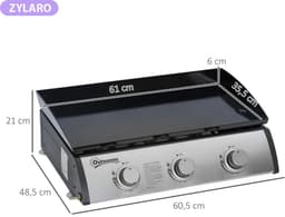 Gasbarbecue - Tafelmodel Gasbarbecue en Gasgrill - 3 Branders - 7,5 kW - met Slang, Drukregelaar, Vetopvangbak, Antiaanbaklaag, RVS Grillplaat - 63 x 48 x 21 cm - Zilver — thumbnail 2