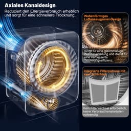 Re-purelife® mini wasdroger 3 kg met 8 programma's - compacte luchtafvoerdroger van staal en ABS - wandmontage mogelijk met dubbel filter en NTC-sensor - modern design - wit - 53,5 × 42 × 65 cm — thumbnail 7