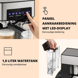 FlexVer® Volautomatische Koffiemachine - Koffieapparaat automatisch - Fully Automatic Coffee Machine - 1.8 Liter Tank - Zilver — thumbnail 5