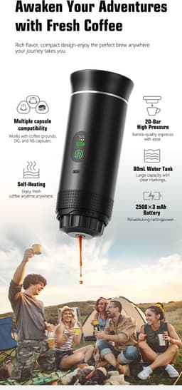 Brewezza Portable Koffiezetapparaat – Tijdelijk Aanbod - Compact & Lichtgewicht – USB Oplaadbaar – Ideaal voor Reizen & Outdoor — thumbnail 2