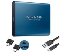 Portable SSD – Externe SSD - 1TB opslag – Blauwe SSD – inclusief USB C kabel – USB 3.1 – draagbare SSD – SSD harde schijf – externe harde schijf 1TB – SSD voor laptop – geschikt voor Windows, Mac en Android