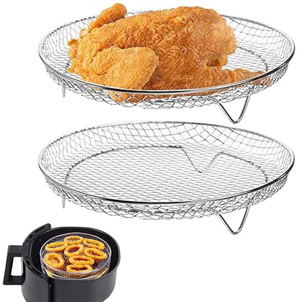 20.5cm Airfryer accessoires - Airfryer-rek - Airfryerrek - Rond Airfryer-grillrek - Bakrek - RVS grill-dehydratorrek - Rond stapelbaar rek - 2 stapelbare racks - 304 roestvrij staal grillrack - Geschikt voor Airfryer-bakken en koken — afbeelding 1