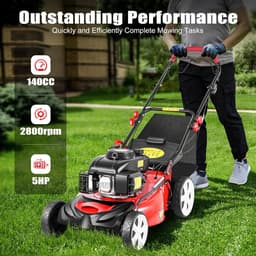 Benzine Grasmaaier - Tuinmaaier Krachtig - Gazon Onderhouden - 8-voudige Hoogteverstelling - 51 cm Maaibreedte - Zwart Rood — thumbnail 2