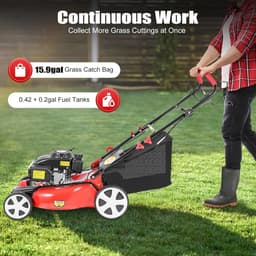Benzine Grasmaaier - Tuinmaaier Krachtig - Gazon Onderhouden - 8-voudige Hoogteverstelling - 51 cm Maaibreedte - Zwart Rood — thumbnail 5