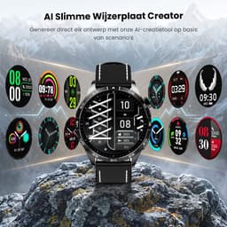 Avalue Smartwatch Heren - 1,8" AMOLED - Bluetooth Bellen - Bloeddruk & Hartslag Monitor - Bloedzuurstof - Slaapmonitor - Stappenteller - 330 mAh - iOS & Android - Incl. 3 Bandjes - Zwart — thumbnail 2