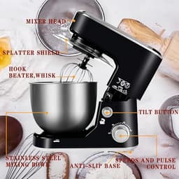 XS-004 Standmixer, 5 liter roestvrijstalen kom, menger met kantelbare kop, universele keukenmachine met 6 snelheden, met 4 accessoires — thumbnail 2