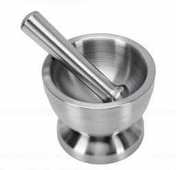 Keukenmachine Set - Vijzel Stampen - Ingrediënten Verwerken - Antislip Basis - 13 cm Hoog - Zilver — thumbnail 2