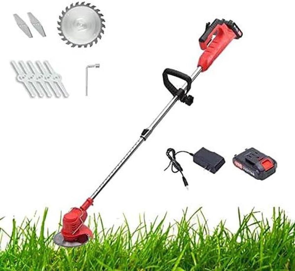 Elektrische Grasmaaier - Accu Grastrimmer - Gazon Onderhoud - Inclusief Batterij - 120 mm Maaibreedte - Zwart — afbeelding 1