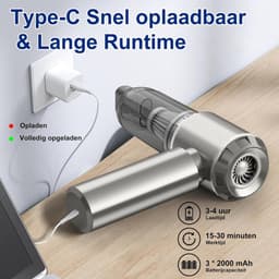 SNJY® Auto Stofzuiger - Kruimeldief - Handstofzuiger - Kruimelzuiger - 6 Opzetstukken - Zuigen en Blazen - 22000Pa - 120W - Grijs — thumbnail 4
