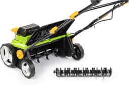 Verticuteermachine – Elektrische Gazonschraper – Mosverwijderaar – Gazonbeluchter – Accu Verticuteerder – Borstelloze Motor – Werkbreedte 38 cm met 16 Messen – 5 Instelbare Dieptes en Ergonomische Handgreep — thumbnail 4
