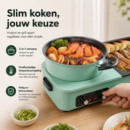 Celestul 3-In-1 Multikookmachine - Elektrische Grill - Hete Pot - Rookloze Barbecue - Tafelgrill - Grillplaat - Koken - Zwart — thumbnail 4