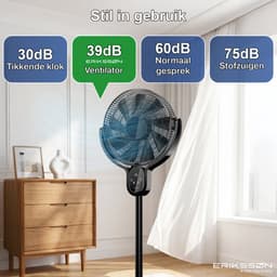 Erikssøn Statiefventilator - Stil En Krachtig 45W - 8 Snelheden - Verstelbaar - Staande Venitlator - Zwart — thumbnail 4