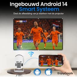 EnjoyGoods® Pro Mini Beamer 2026 – Inclusief Projectiescherm - Alles-in-één – Smart Projector met Android 14, WiFi 6 & Bluetooth 5.4 – 4K Support – WK streamen – Draagbare HD Beamer voor Film & Gaming - Alles‑in‑één Thuisbioscoop — thumbnail 4