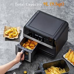 Cecotec Heteluchtfriteuse zonder olie - 9 liter deelbaar in 2 - Air Fryer Cecofry Dual 9000. 2850W, dieet en digitaal, touchpaneel, dubbele temperatuurregeling, 6 modi, PerfectCook-technologie — thumbnail 2