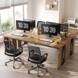 Industrieel Bureau 200 x 70 x 76 cm – Dubbel Werkbureau voor 2 Personen, Extra Lang Computerbureau / Vergadertafel met Houten Blad en Metalen Frame voor Thuiskantoor – Bruin – Dader — thumbnail 3