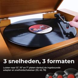 SNJY® Platenspeler Bluetooth - Platenspeler met Speakers - CD Speler - Retro - 3 Snelheden - Bruin — thumbnail 3
