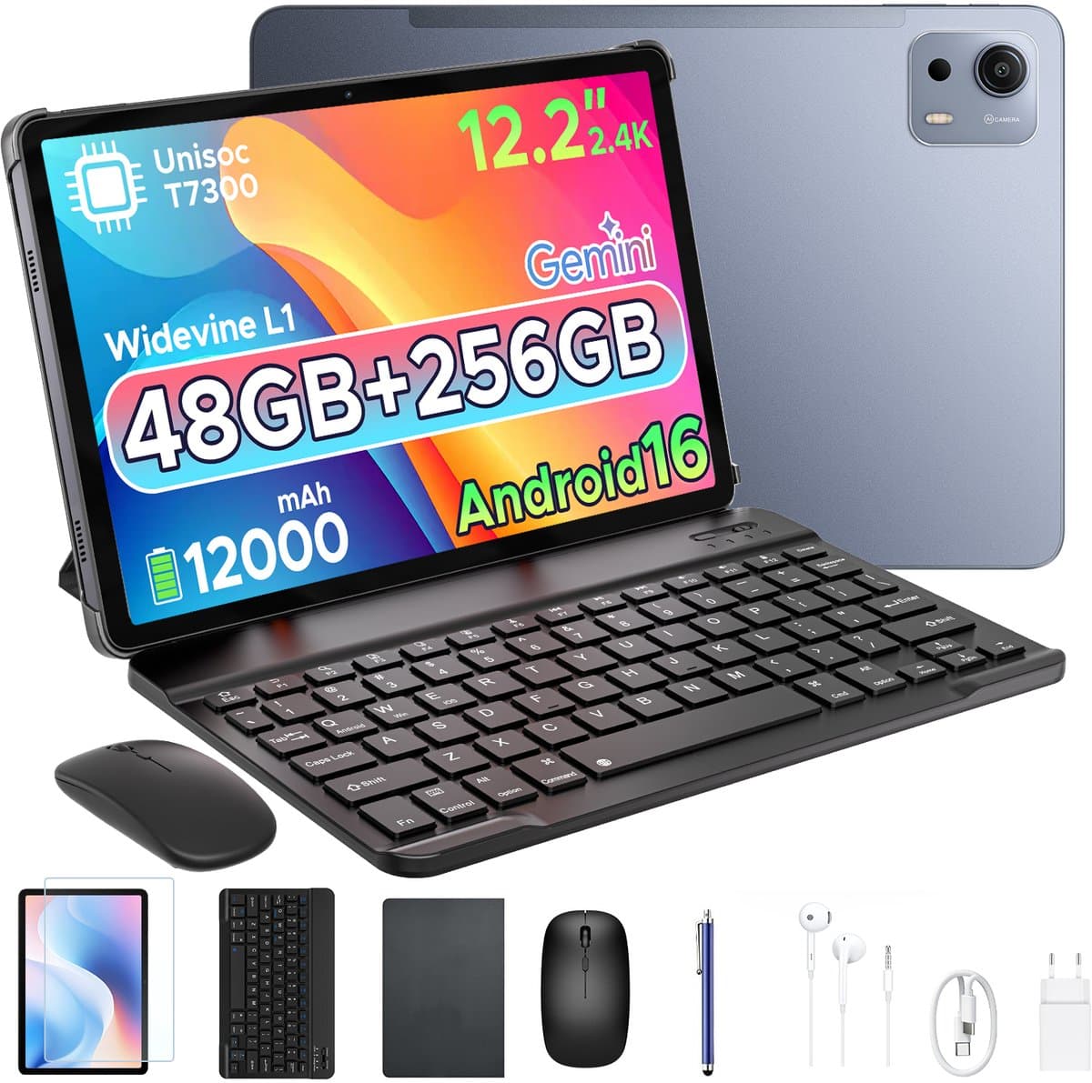POCKAM P12 Plus - Tablet - 48GB RAM (12+36GB) + 256GB ROM (2 TB/TF) - 12,2 inch 2,4K 120Hz IPS - Android 16 - 12000mAh/18W - T7300 - Wi-Fi 5 - Bluetooth 5.0 - Quad-luidsprekers - Volledige accessoirebundel met toetsenbord en stylus — afbeelding 1