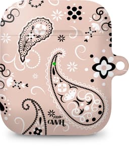 xoxo Wildhearts hoesje geschikt voor Airpods 1/2 - Paisley Dawn Nude - Ook als telefoonhoesje verkrijgbaar - schokbestendige case geschikt voor Airpod 1 en 2 - koptelefoon case - Hartjes patroon case bloemen - beige / crème — thumbnail 1