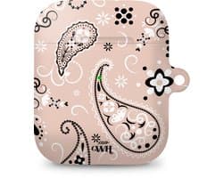 xoxo Wildhearts hoesje geschikt voor Airpods 1/2 - Paisley Dawn Nude - Ook als telefoonhoesje verkrijgbaar - schokbestendige case geschikt voor Airpod 1 en 2 - koptelefoon case - Hartjes patroon case bloemen - beige / crème