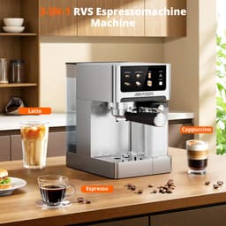 AIRMSEN Espressomachine - 20 Bar - Met Automatische Melkopschuimer - Pistonmachine - Zilver — thumbnail 2