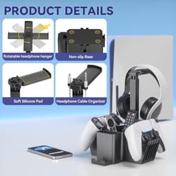 Dual Controller Houder met Headset Stand - Universele Desk Organiser met Mobiele Telefoon Houder - Multifunctionele Gaming Organiser voor Pen Xbox ONE PS5 PS4 PC Accessoires Kantoor Thuis Zwart — thumbnail 4