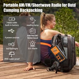 NatuurGenoot® Noodradio – 20.000mAh Powerbank – Solar & Opwindbaar – Waterdicht IPX – AM/FM/SW/WB – SOS Alarm, Zaklamp & Leeslamp – Noodpakket- Powerbank zonneenergie- Black-out & Outdoor – Oranje — thumbnail 4