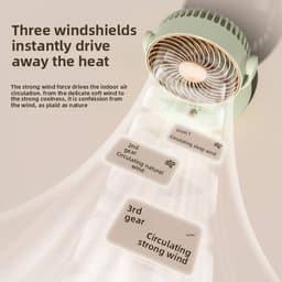 KZQ Drie Snelheden Usb Desktop Ventilator Met Ingebouwde 1800mAh Batterij - Stille Biomimetic Ventilator Met 140° Kantelhoek En Automatische Oscillatie - Draagbaar Voor Thuis Kantoor En Kamperen - Groen — thumbnail 4
