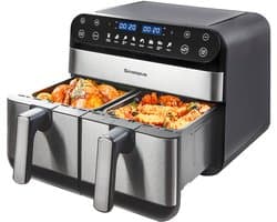 Sinaopus 920 Digitale Airfryer XXL 9L – Heteluchtfriteuse met Dubbele Mand en DualMand Onafhankelijke Snelle Opwarming – Voor Gezinnen – 8 Programma’s – LED Touchscreen – Makkelijk te Reinigen – Capaciteit voor 7 Personen