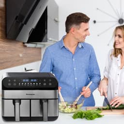 Digitale Airfryer XXL 10L Sinaopus 920 – Heteluchtfriteuse met Dubbele Mand en DualMand Onafhankelijke Snelle Opwarming – Voor Gezinnen – 8 Programma’s – LED Touchscreen – Kijkvenster – Makkelijk te Reinigen – Capaciteit voor 7 Personen — thumbnail 5